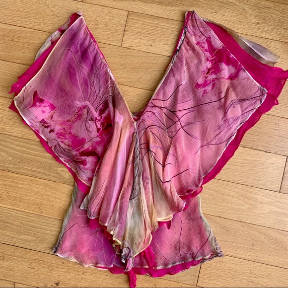 CATHERINE MALANDRINO 100% Silk Pink Tones Flounce Blouse - Picture 5 of 11